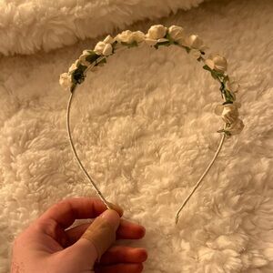 White Floral Headband for Women - Elegant Rose Accent